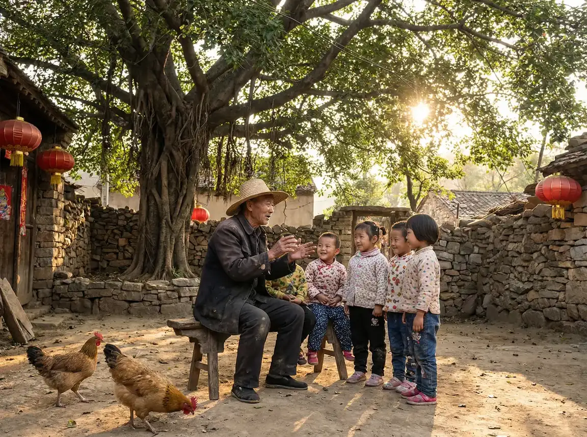 老人在大榕树下给孩子们讲故事 - 色即是空2电影 乡村记忆
